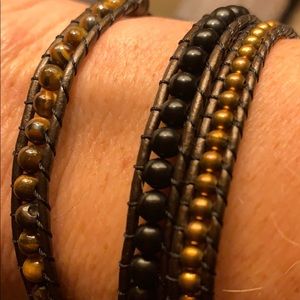 NWOT Leather beaded wrap bracelet.
